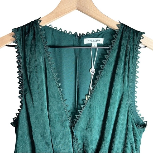 Max Studio Lace Scalloped Sleeveless Jumpsuit Emerald Green - Size S - Picture 5 of 11